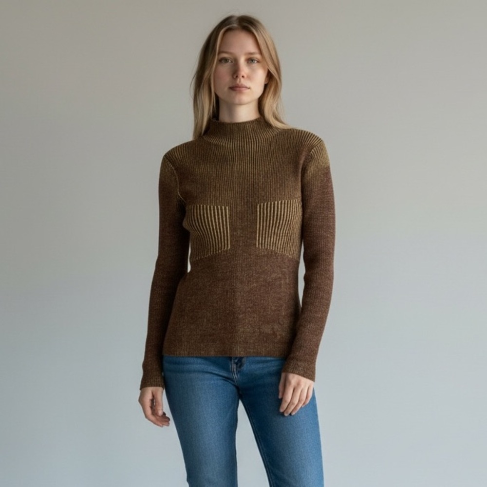 SITA MURT Ribbed Mock Neck Sweater Brown & Green Size Medium NWT